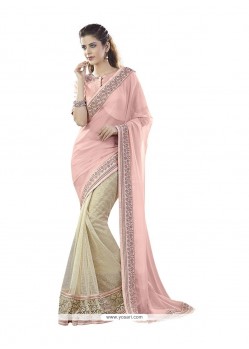 Flattering Pink Embroidered Work Classic Saree