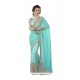 Titillating Turquoise Patch Border Work Net Trendy Saree