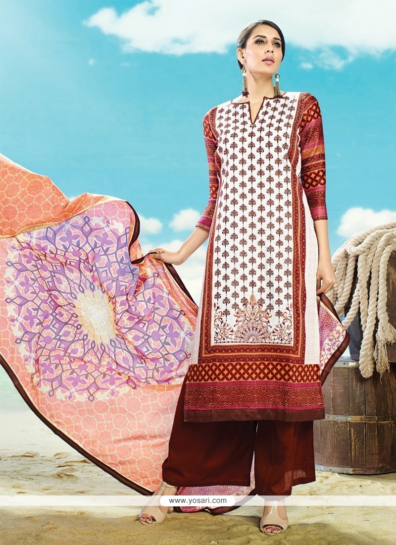 Enchanting Print Work Multi Colour Cotton Satin Designer Palazzo Salwar Kameez