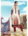 Compelling Print Work Cotton Satin Pant Style Suit