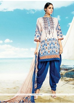 Distinctively Cotton Satin Print Work Punjabi Suit