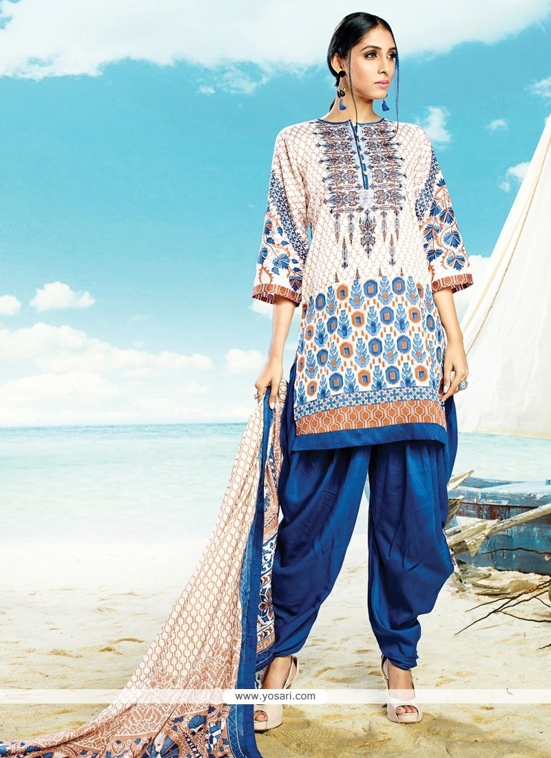 Distinctively Cotton Satin Print Work Punjabi Suit