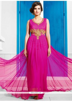 Hot Pink Net Zari Wedding Gown