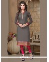 Congenial Grey Embroidered Work Party Wear Kurti