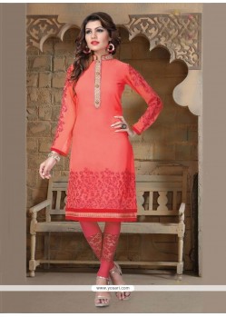 Affectionate Embroidered Work Georgette Peach Party Wear Kurti