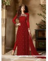 Beautiful Red Embroidered Work Georgette Designer Pakistani Salwar Suit