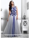 Mesmeric Grey And Blue Net Designer Gown