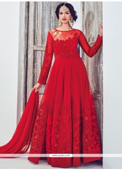 Enthralling Red Designer Floor Length Salwar Suit