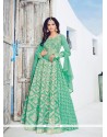 Energetic Embroidered Work Georgette Sea Green Designer Floor Length Salwar Suit