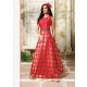 Brilliant Red Embroidered Work Banarasi Silk Readymade Designer Suit