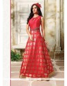Brilliant Red Embroidered Work Banarasi Silk Readymade Designer Suit