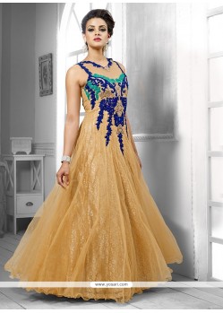 Lustrous Beige Net Designer Gown