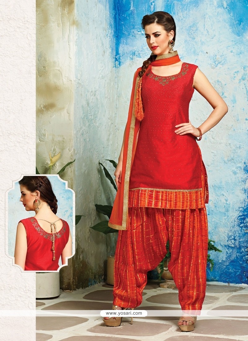 Scintillating Red Embroidered Work Readymade Designer Suit