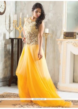 Markable Yellow Net Designer Readymade Gown
