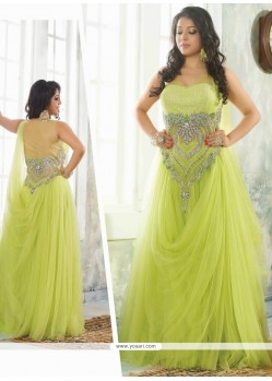 Lustrous Green Net Designer Readymade Gown