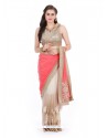 Patch Border Faux Chiffon Designer Traditional Sarees In Peach