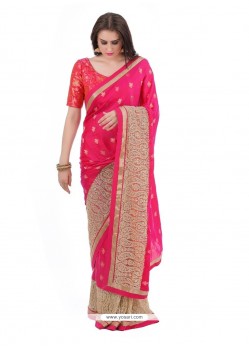 Delectable Hot Pink Patch Border Work Traditional Designer Sarees