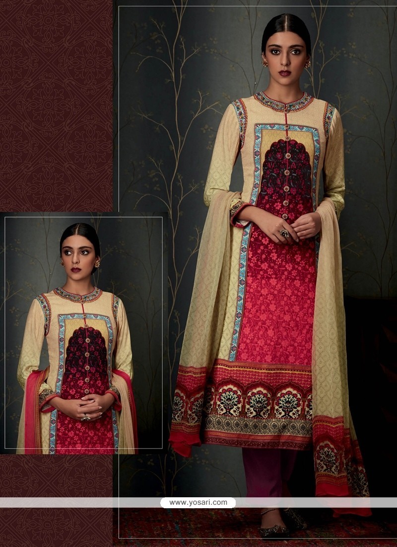 Adorning Pashmina Multi Colour Print Work Designer Straight Salwar Suit