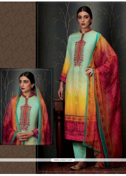 Floral Print Work Pashmina Multi Colour Designer Straight Salwar Suit