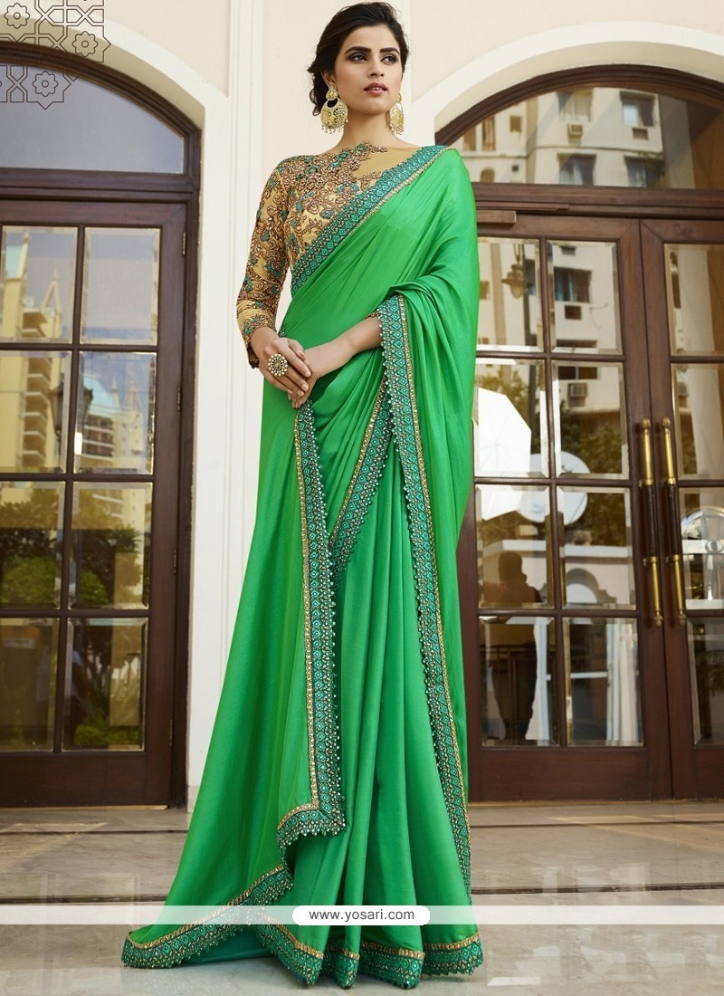 Green Embroidered Work Art Silk Designer Traditional Sarees