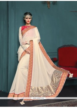 Bedazzling Fancy Fabric Off White Designer Traditional Sarees