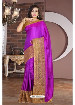 Purple Lace Work Silk Designer Saree
