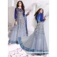 Congenial Lace Work Grey Net Anarkali Salwar Suit