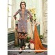 Gilded Print Work Multi Colour Crepe Silk Churidar Designer Suit