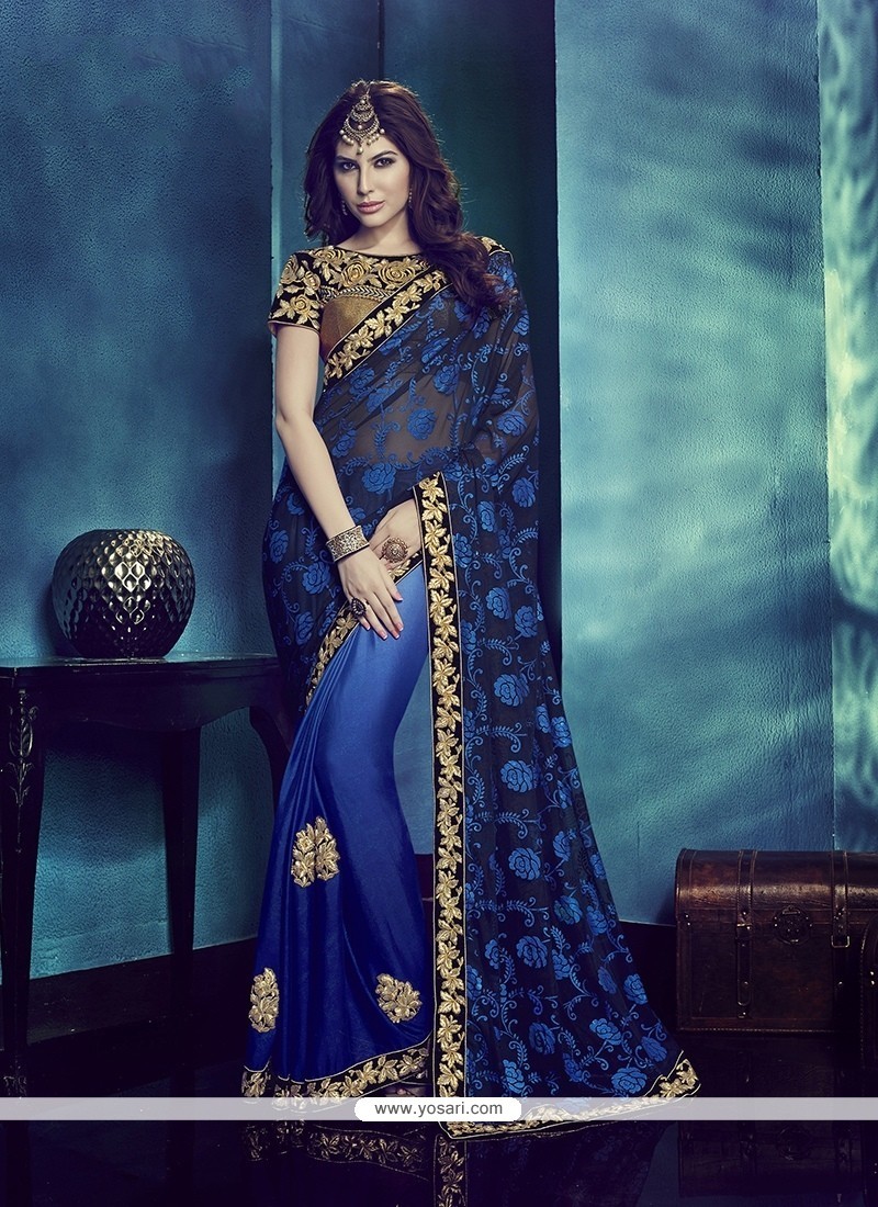 Cute Navy Blue Traditional Saree