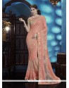 Gilded Embroidered Work Peach Designer Traditional Sarees