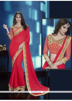 Dignified Red Faux Chiffon Classic Designer Saree
