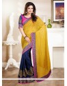 Musterd And Blue Shaded Georgette Saree