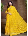 Imperial Yellow Faux Chiffon Classic Saree
