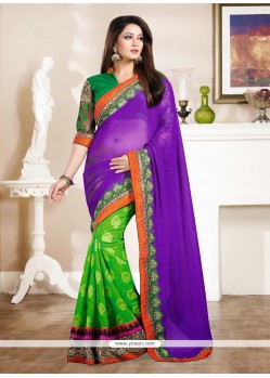 Green And Violet Shade Georgette Saree