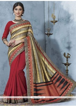 Piquant Bhagalpuri Silk Red Printed Saree