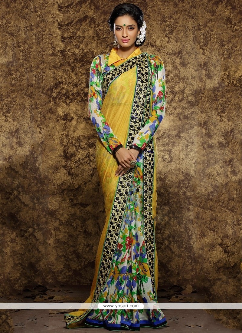 Multi Colour Patch Border Work Viscose Traditional Saree