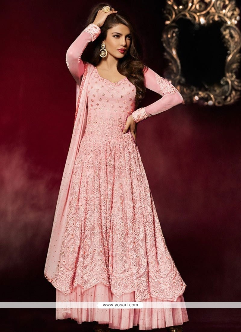 Suave Resham Work Pink Georgette Designer Suit