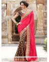 Red And Brown Georgette Half And Half Saree
