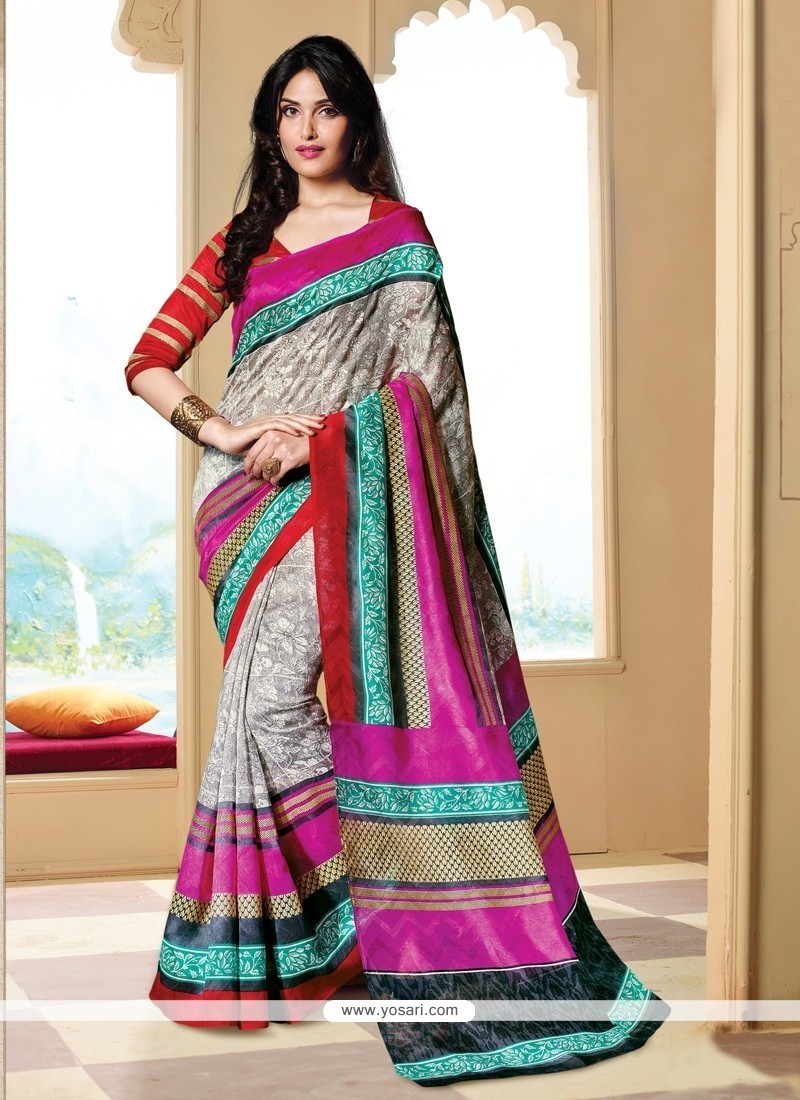 Captivating Silk Multi Colour Printed Saree