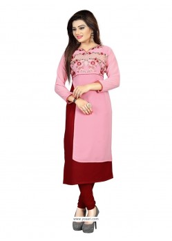 Magnificent Embroidered Work Pink Georgette Party Wear Kurti
