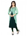 Prime Embroidered Work Green Georgette Party Wear Kurti