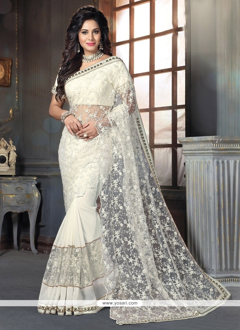 Sophisticated Off White Net Designer Traditional Sarees