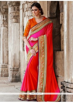Bedazzling Red And Pink Georgette Saree