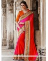 Bedazzling Red And Pink Georgette Saree