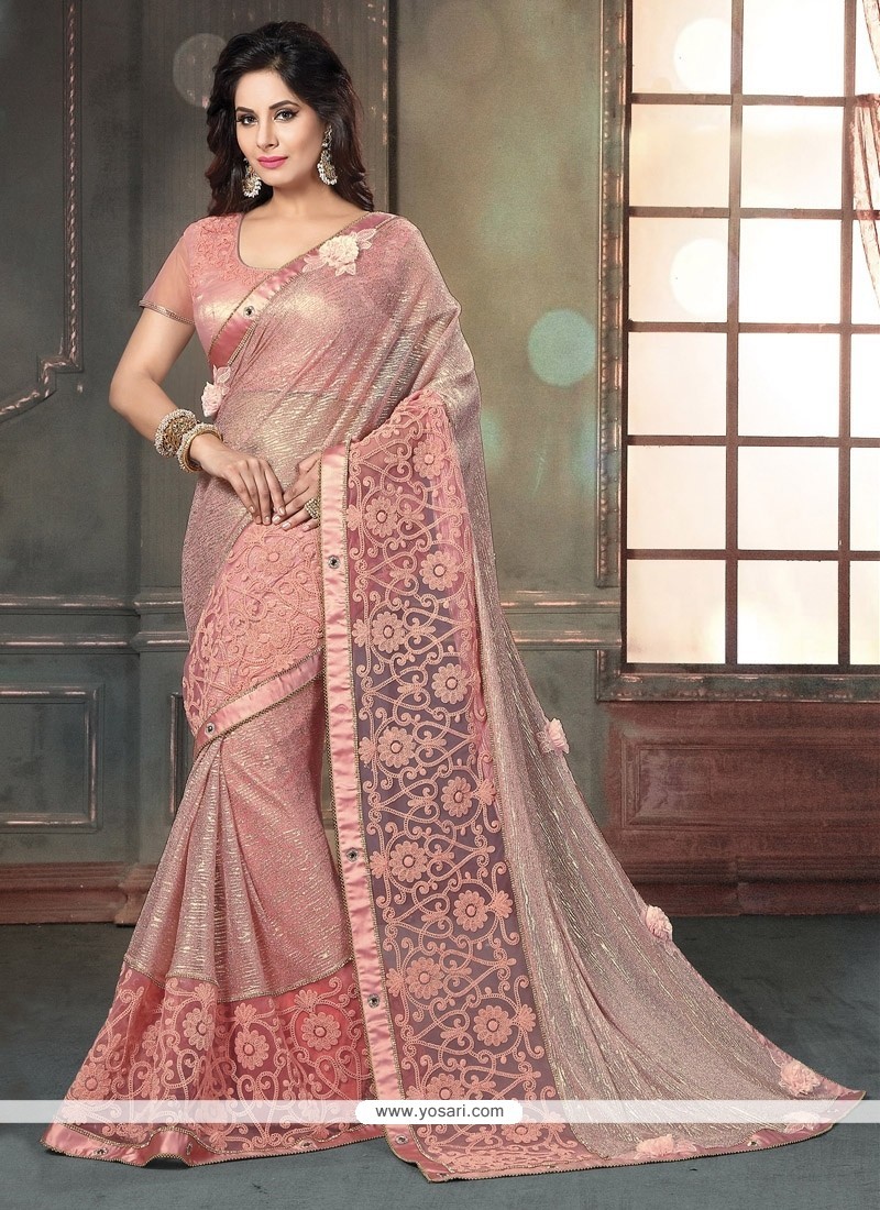 Modish Rose Pink Fancy Fabric Classic Designer Saree