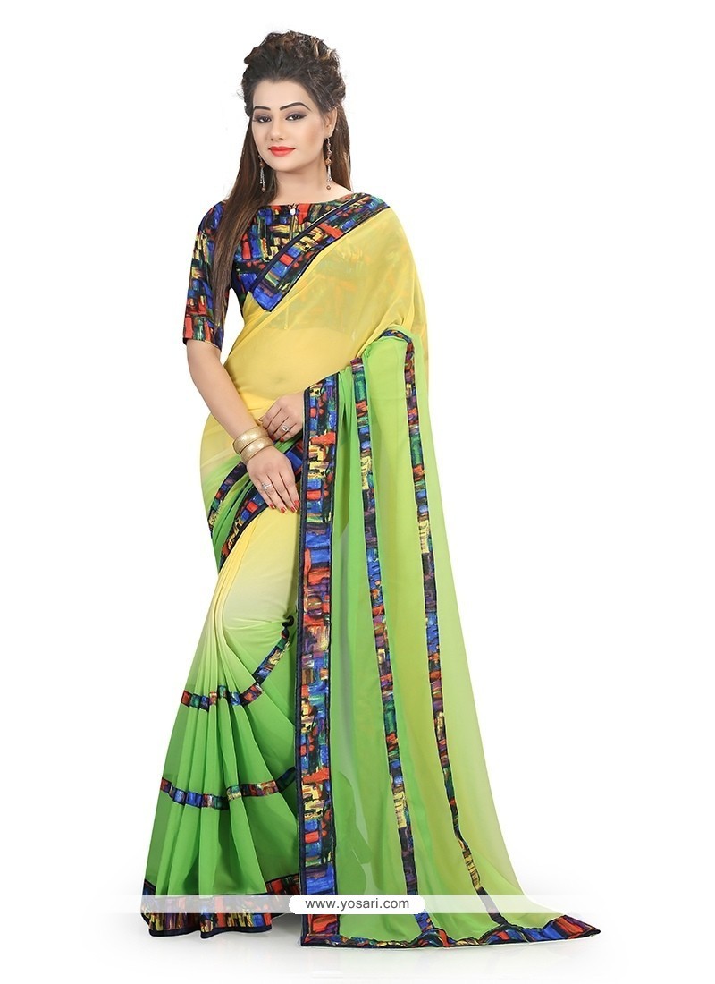 Classy Georgette Green And Yellow Printed Saree