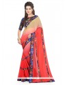 Eye-catchy Georgette Red Patch Border Work Printed Saree