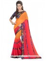 Patch Border Georgette Printed Saree In Orange And Rose Pink