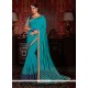 Chic Blue Patch Border Work Faux Crepe Designer Traditional Sarees