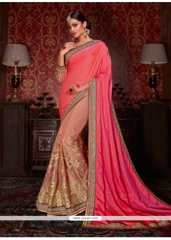 Pleasance Pink Patch Border Work Fancy Fabric Designer Half N Half Saree